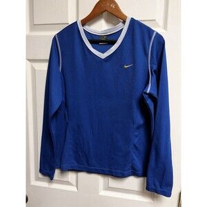 015-010 NIKE GIRLS LS Shirt LARGE V-neck DRI-FIT Activewear‎ Blue Long Sleeve